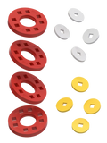 Wheels – 4 Red wheels with 4 white and 4 yellow hubs