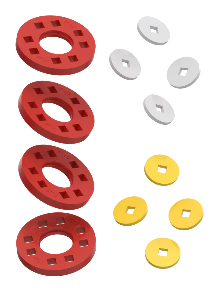 Wheels – 4 Red wheels with 4 white and 4 yellow hubs