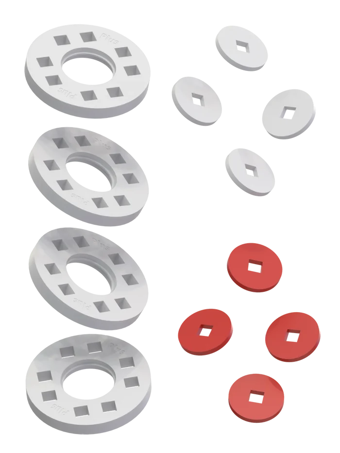 Wheels – 4 White wheels with 4 white and 4 red hubs