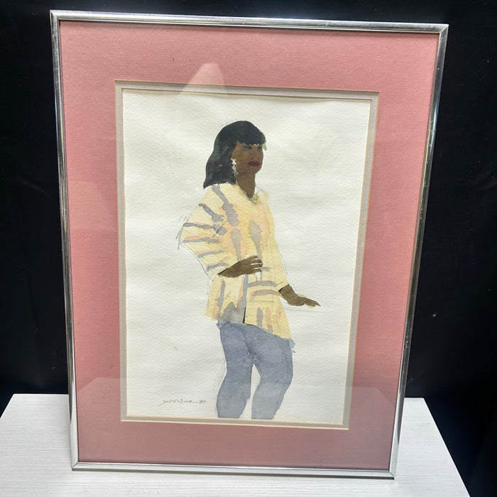 Yun Scott (Suki) 1989 Framed Water Color Of A Woman Posing 13"x17"