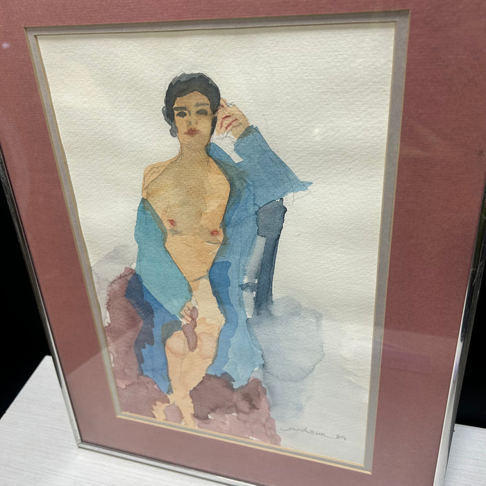 Yun Scott (Suki) 1989 Framed Water Color Of A Woman Posing 13"x17"