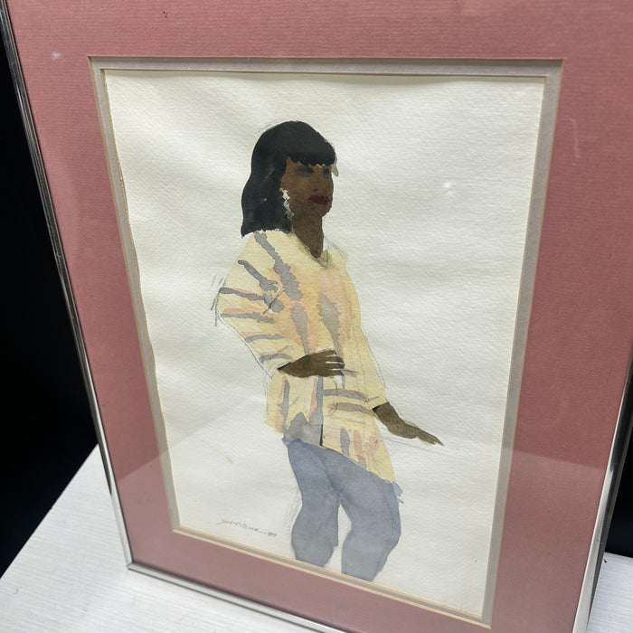 Yun Scott (Suki) 1989 Framed Water Color Of A Woman Posing 13"x17"