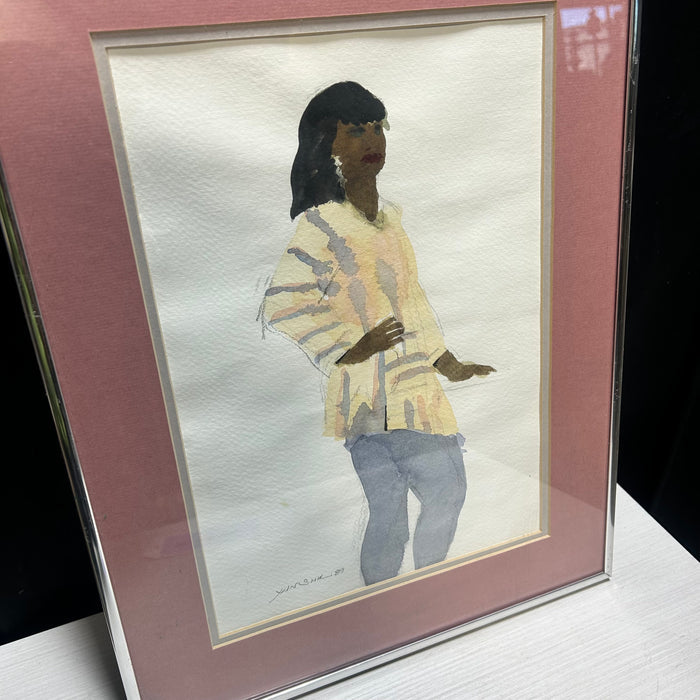 Yun Scott (Suki) 1989 Framed Water Color Of A Woman Posing 13"x17"